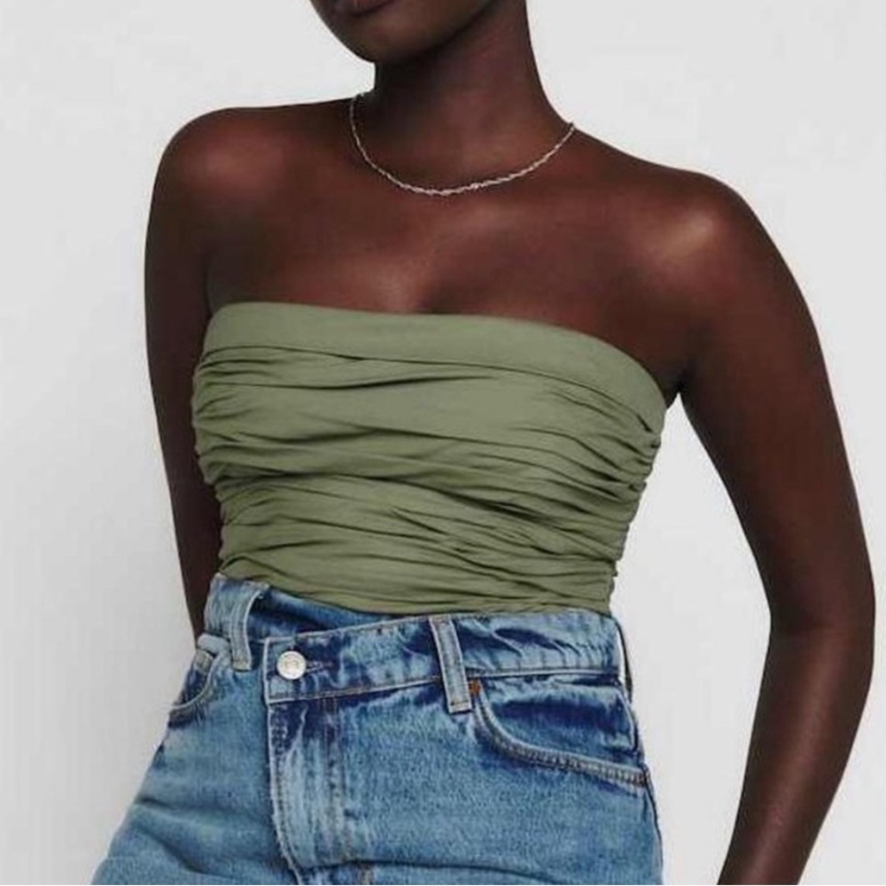 Reformation Orion Ruched Green Top (No Straps!)